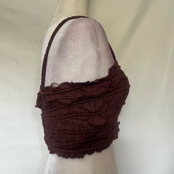 Urban Outfitters Ruch Button Crop Tank Womens Top Sz Med Chocolate Boho Layer - Picture 7 of 12
